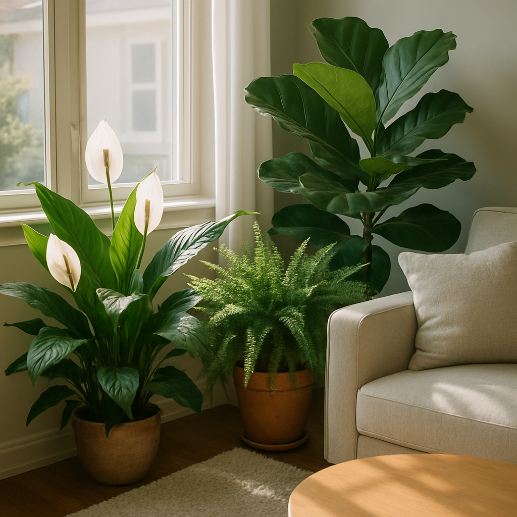 Lush houseplants in a sunny indoor space as natural mood boosters for home and wellbeing