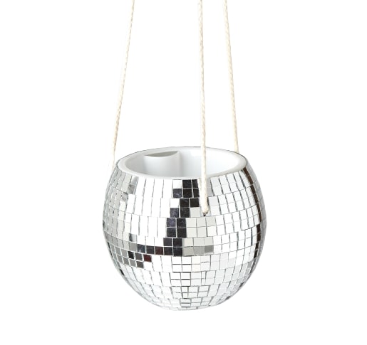 Disco Ball Hanging Planter - Party Plant Holder: Medium Glass and Plastic Planter with 3.5" Opening